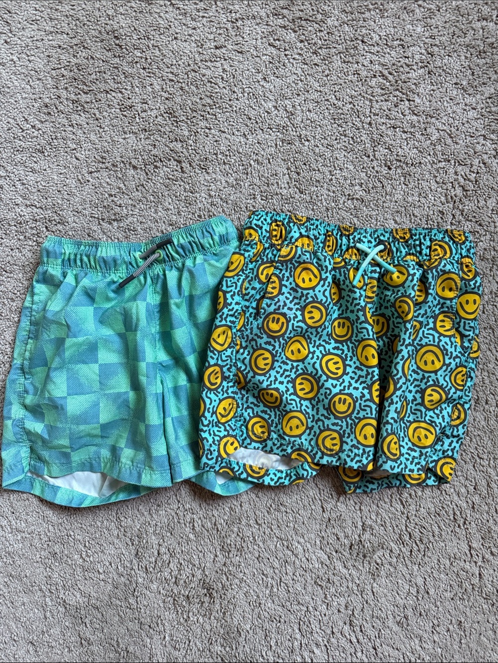 art class Aqua Green Swim Trunks with Yellow Smiley Print